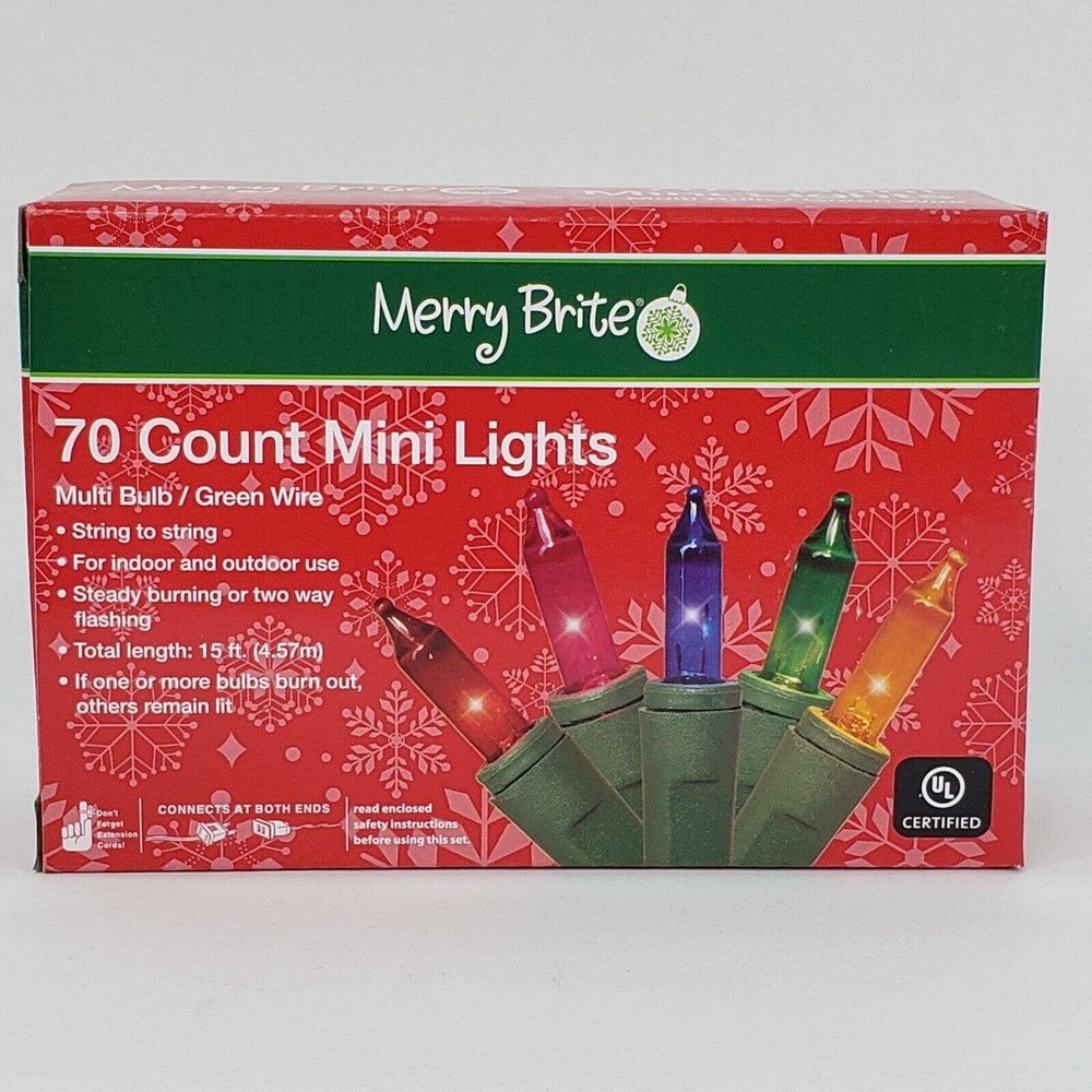Merry Brite 70 Mini Lights Christmas Tree Multi Color Green Wire Patio Weddings